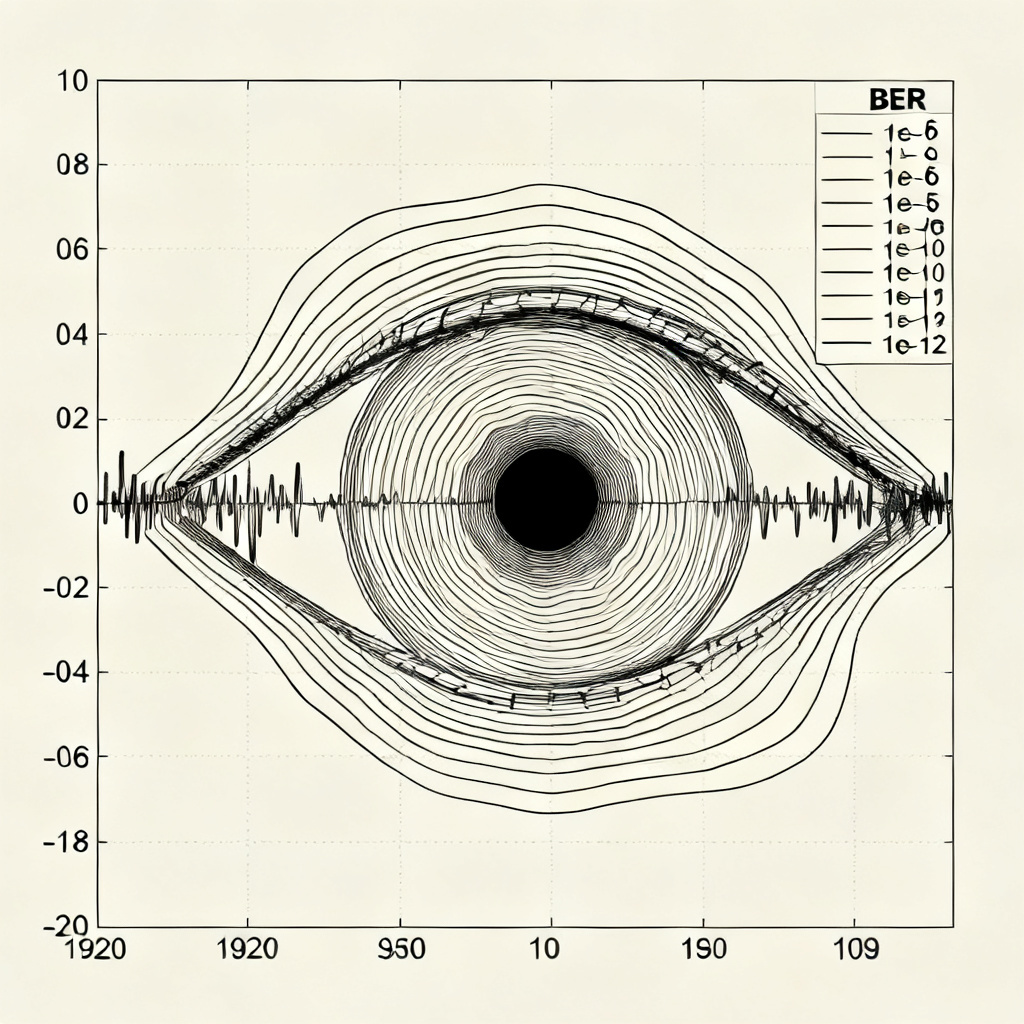 BER contour analysis in eye diagram Keysight ADS showing bit error rate contours for high-speed PCB