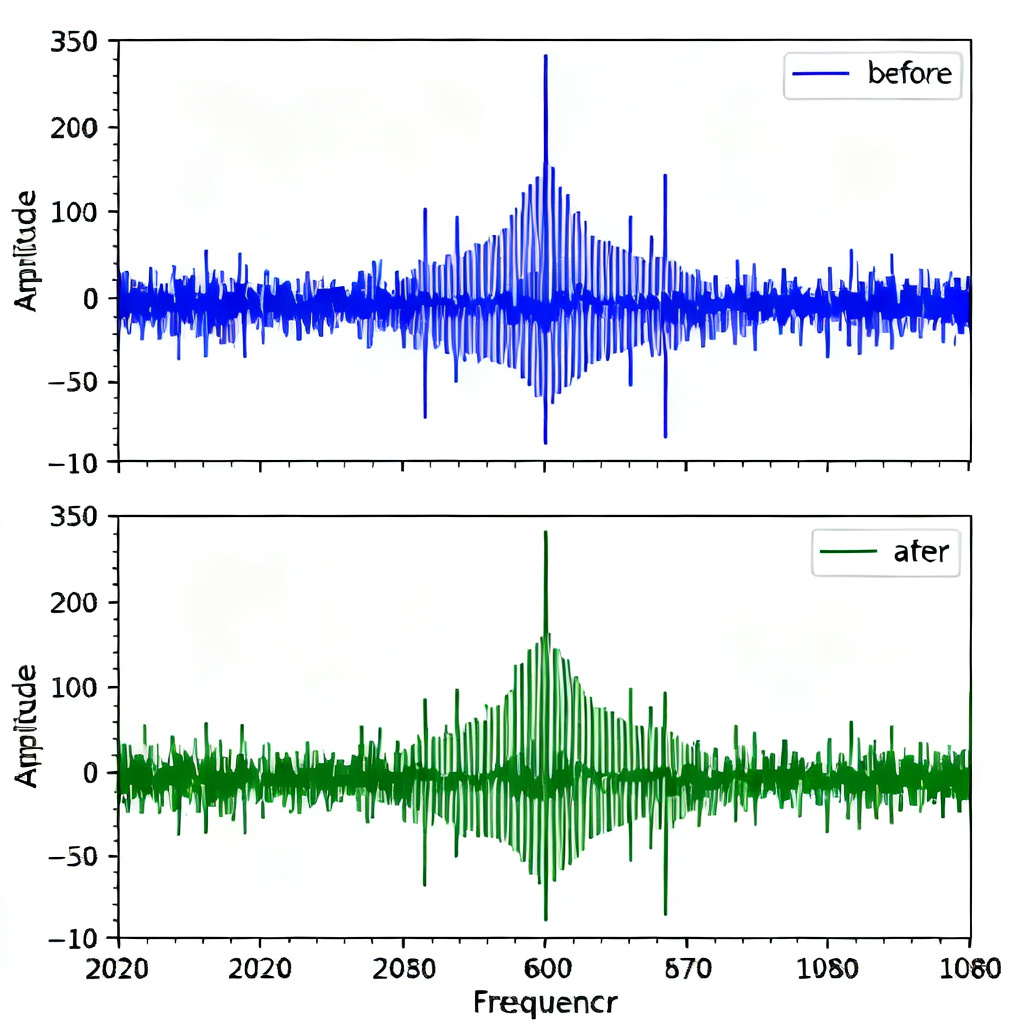 Case study spectrum analyzer trace showing jitter reduction after ferrite bead and notch filter for periodic jitter in high speed PCB