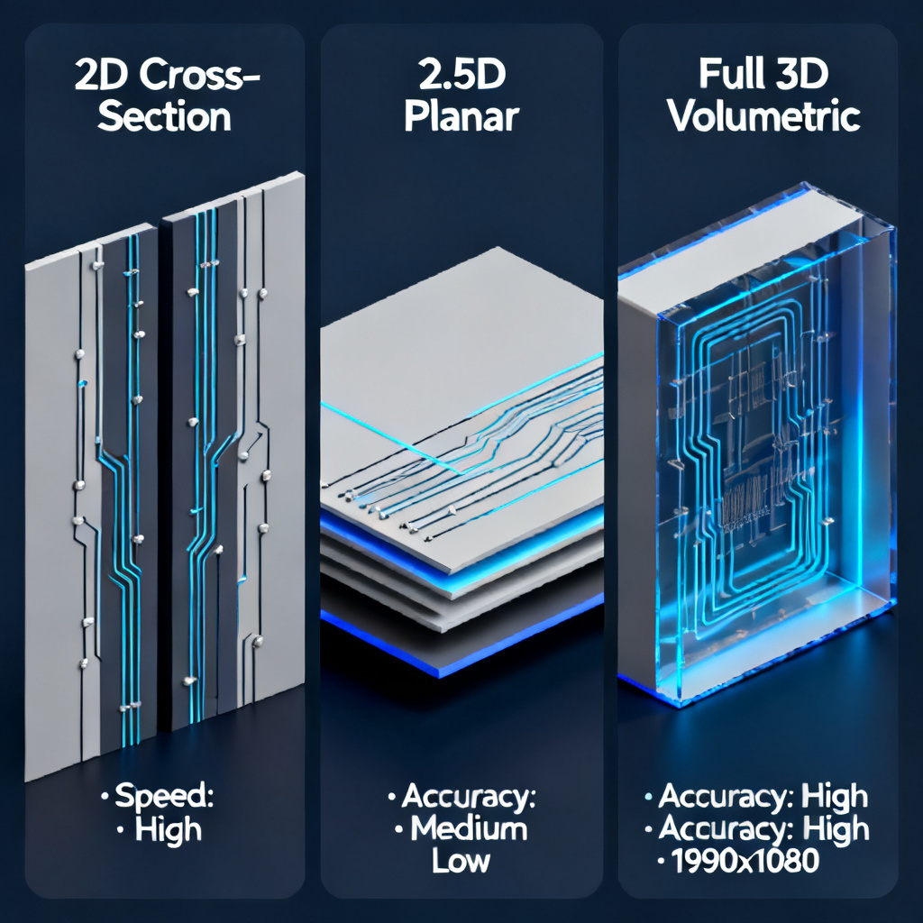 Comparison of 2D vs 2.5D vs 3D field solvers for high speed PCB crosstalk analysis