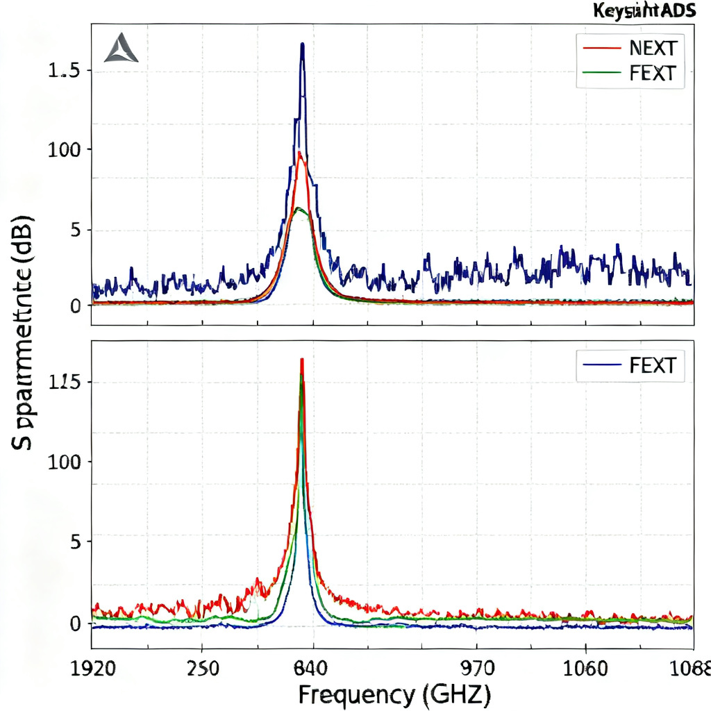 Crosstalk simulation results in Keysight ADS for high speed PCB showing S-parameter plots