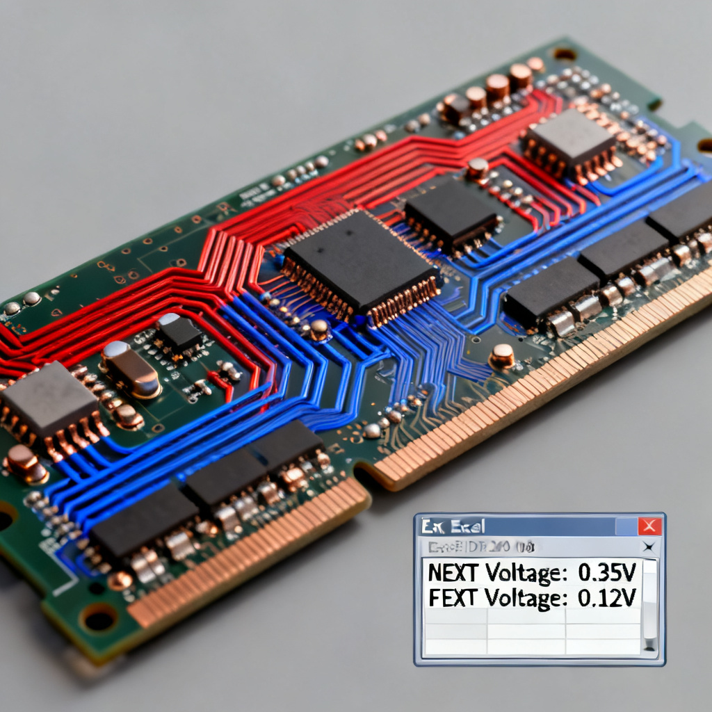 DDR3 High Speed PCB layout example showing crosstalk estimation with Excel calculator results