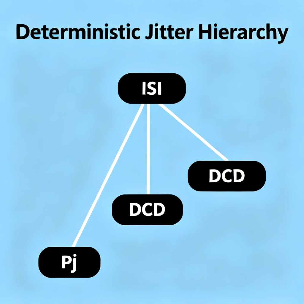 Deterministic Jitter family tree diagram showing ISI DCD and Pj components