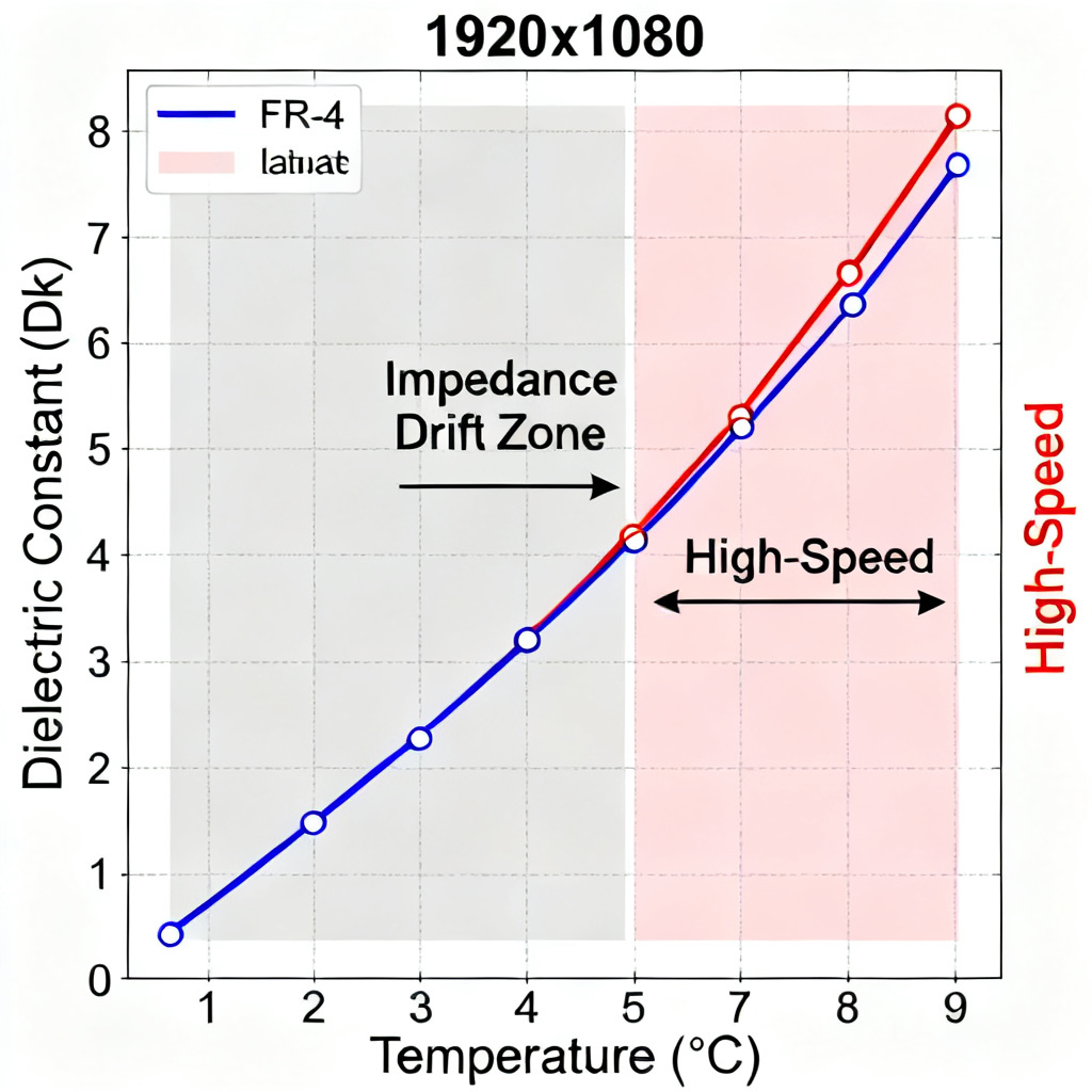 Dielectric constant shift with temperature affecting impedance control PCB signal integrity