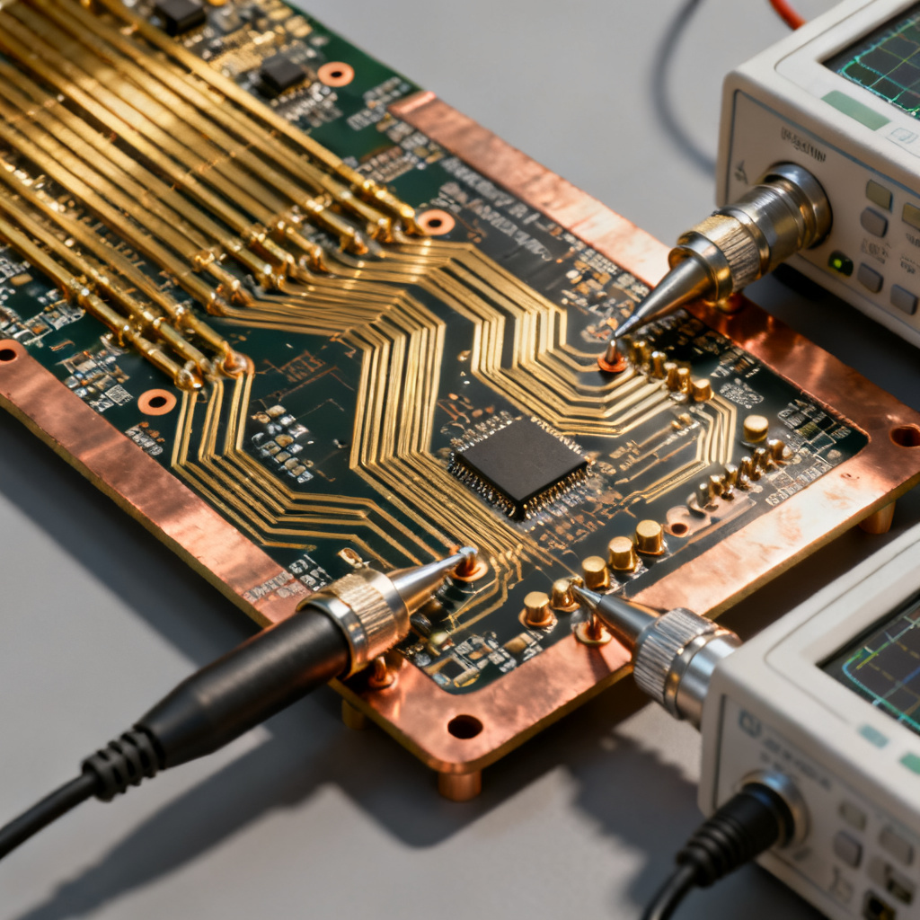 Differential pair impedance control PCB overview showing high-speed traces and signal integrity testing