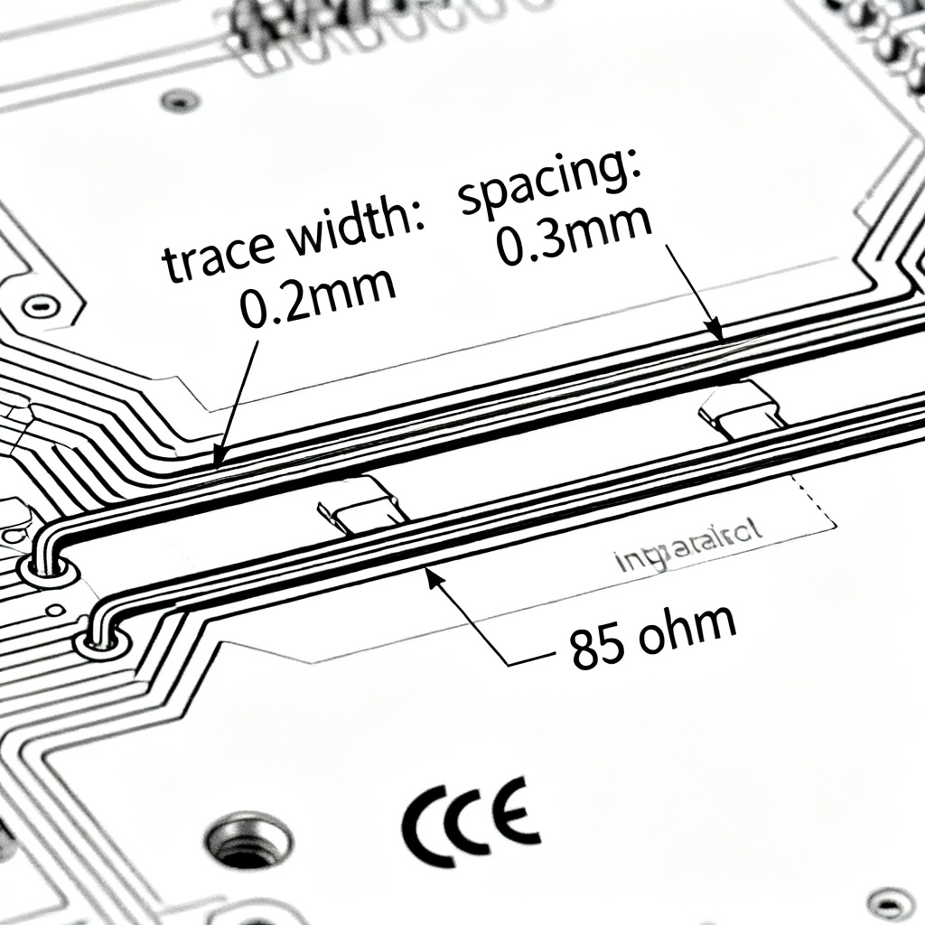 Differential pair impedance control for PCIe 5.0 showing 85 ohm trace geometry