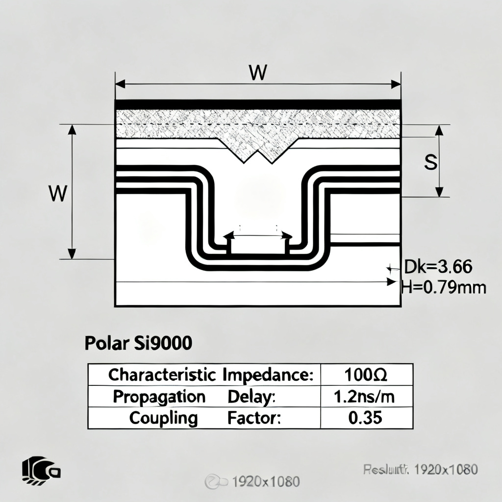 Differential stripline pair impedance control PCB calculation using Polar Si9000 showing spacing and width parameters