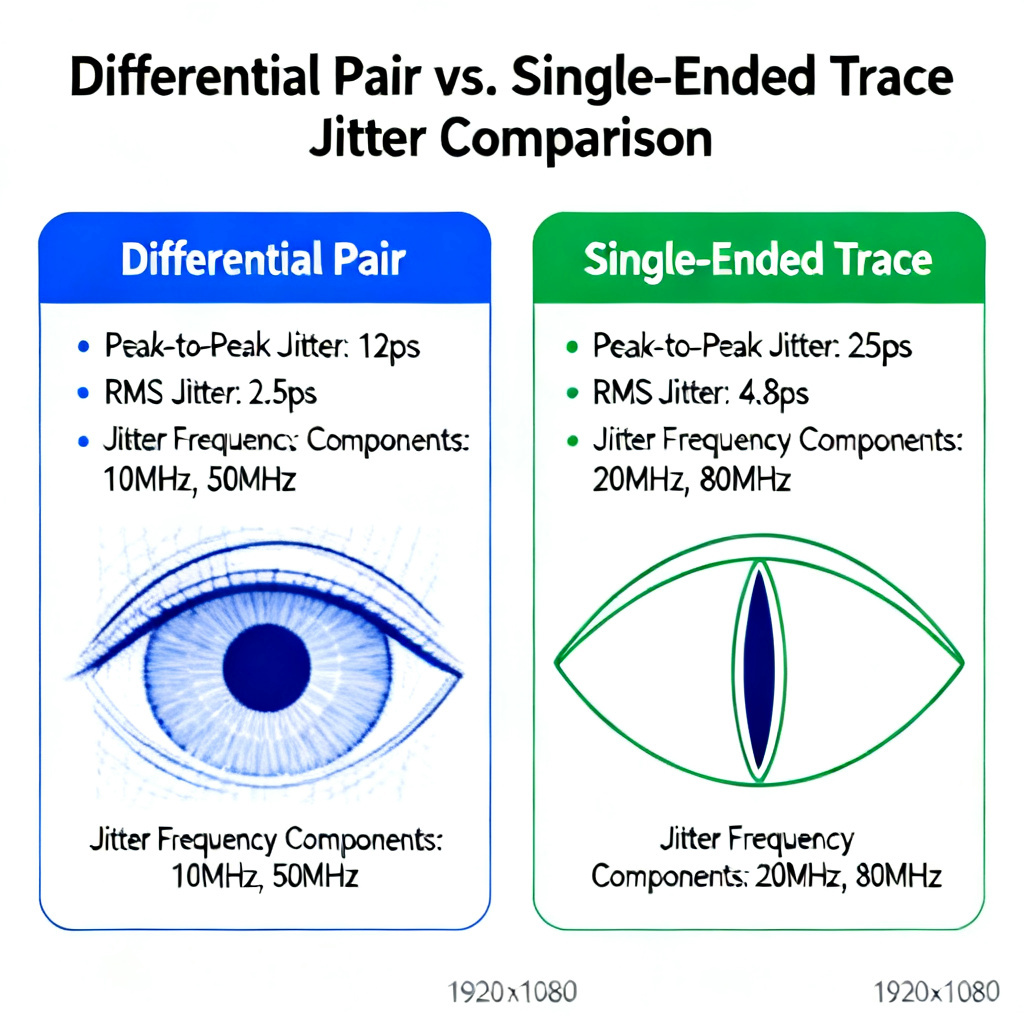 Differential vs single-ended jitter comparison chart for High Speed PCB design