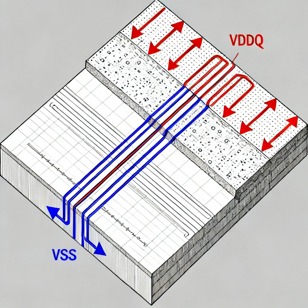 DQS reference plane comparison between VSS ground and VDDQ power planes for DDR5
