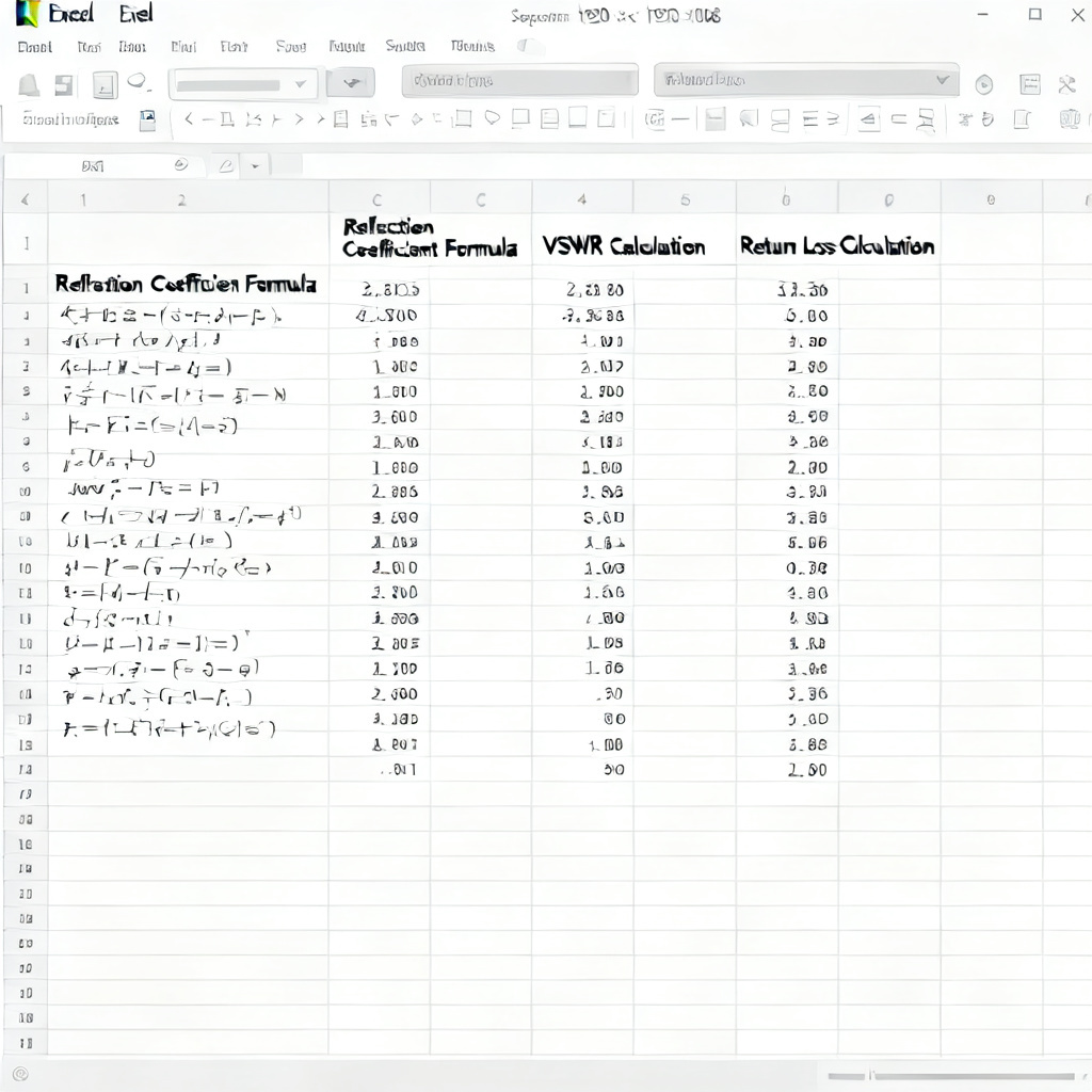 Excel reflection coefficient calculation formula for transmission line impedance matching
