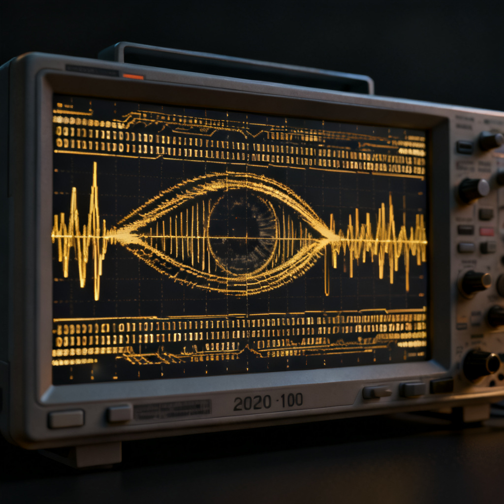 Eye diagram construction on oscilloscope showing signal transitions for high-speed PCB analysis