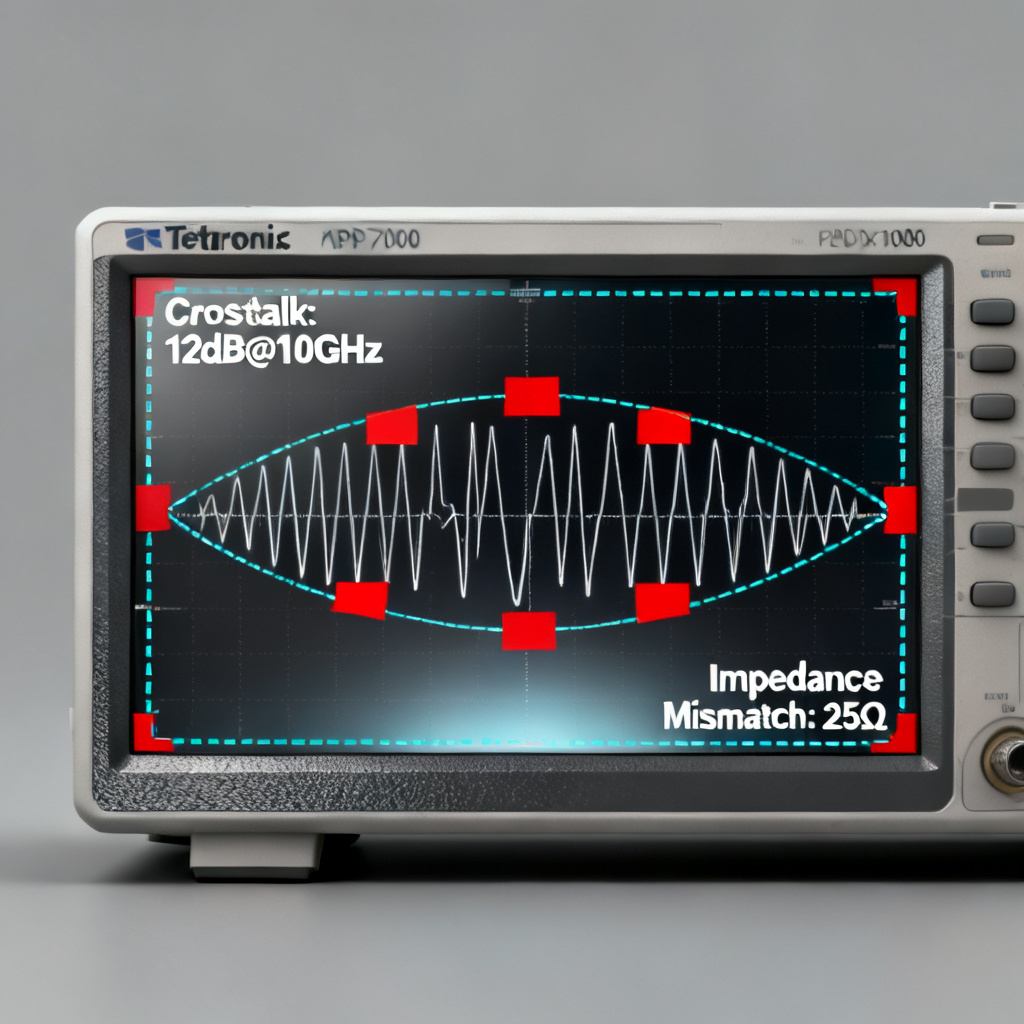 Eye diagram failure analysis on Tektronix DPO70000 showing closed eye and mask violation for high-speed PCB troubleshooting