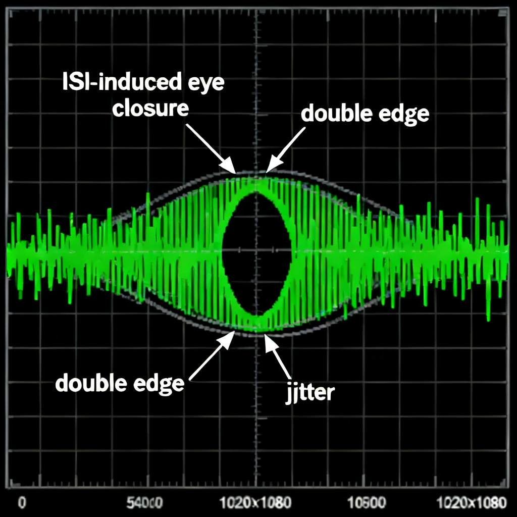 Eye diagram ISI detection metrics showing reduced eye height and double eye effect