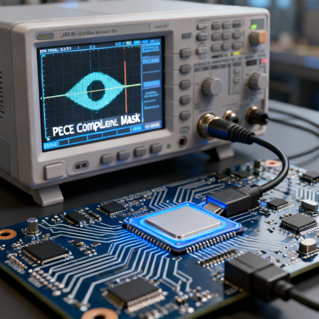 Eye diagram PCB mask testing for PCIe signal integrity compliance