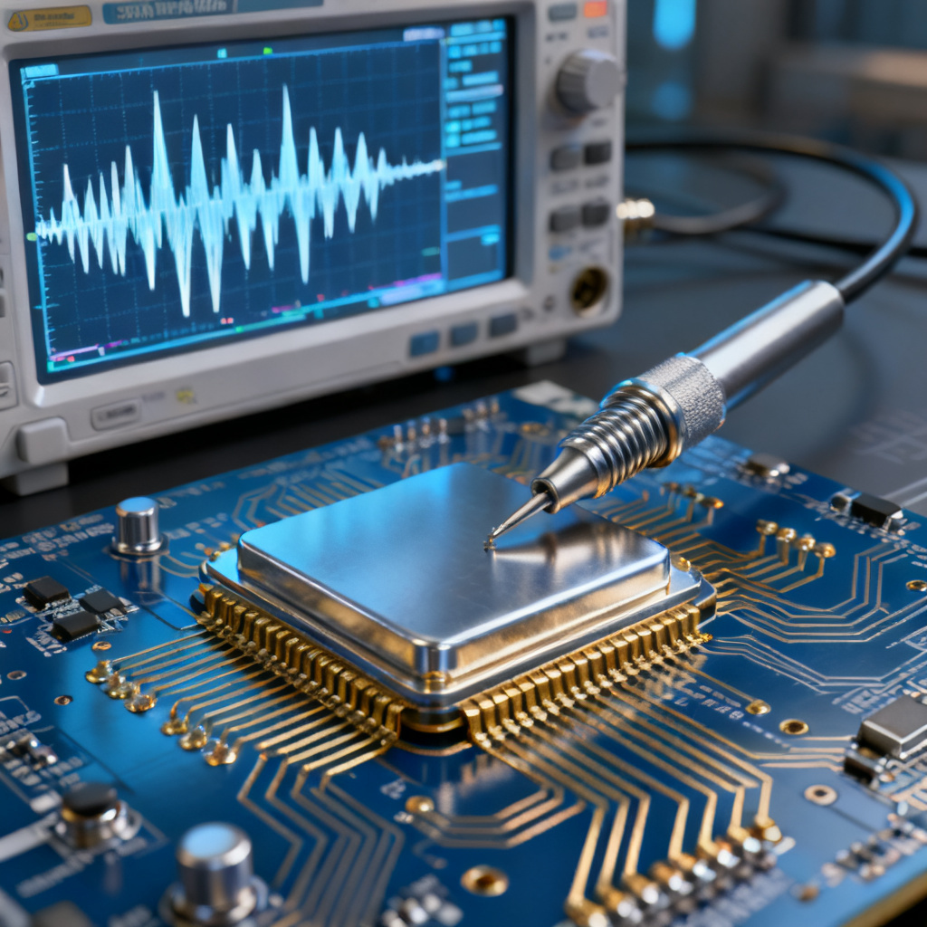 Eye diagram PCB measurement setup with oscilloscope and probes