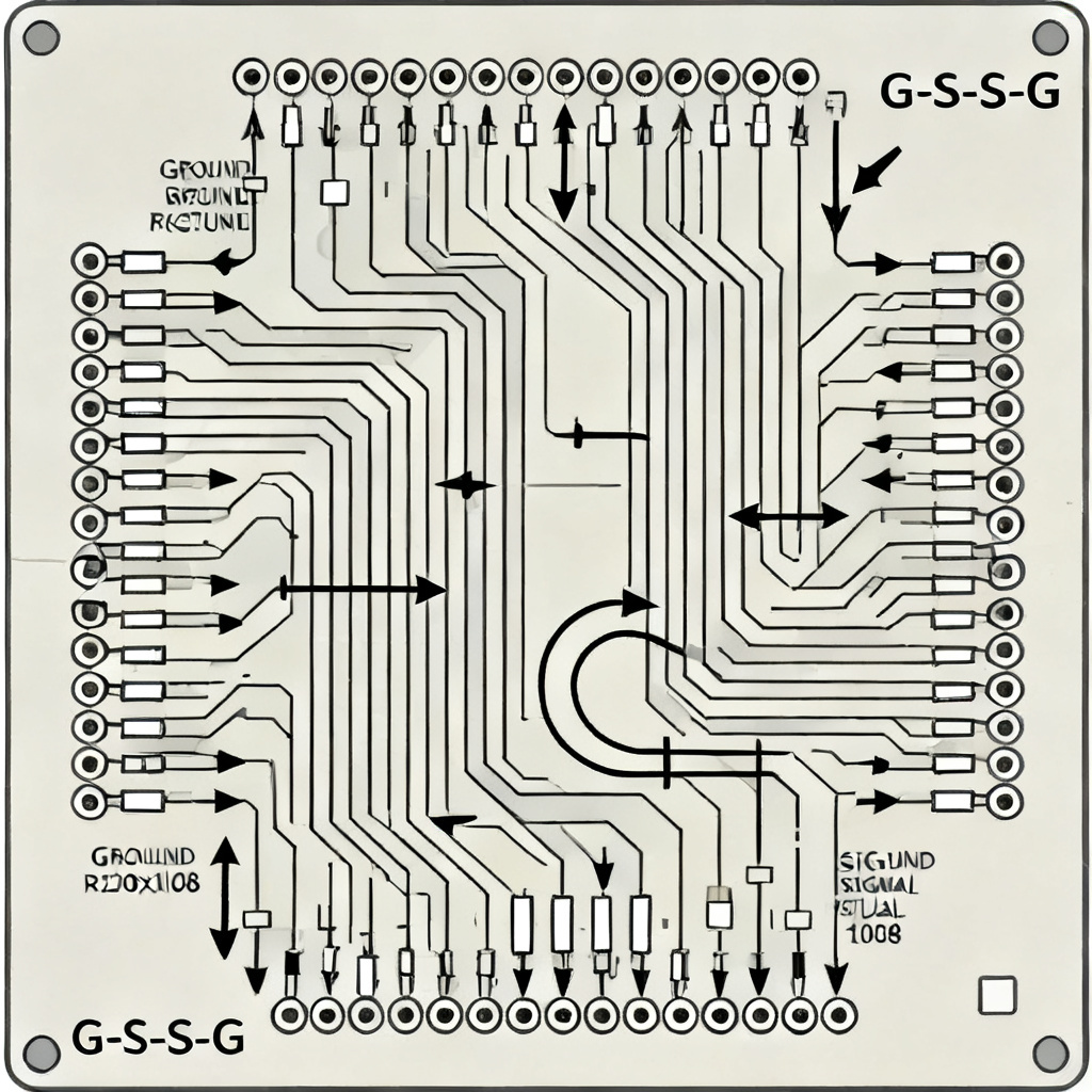 Ground stitching via GSSG pattern for DDR5 DQS differential pair return path