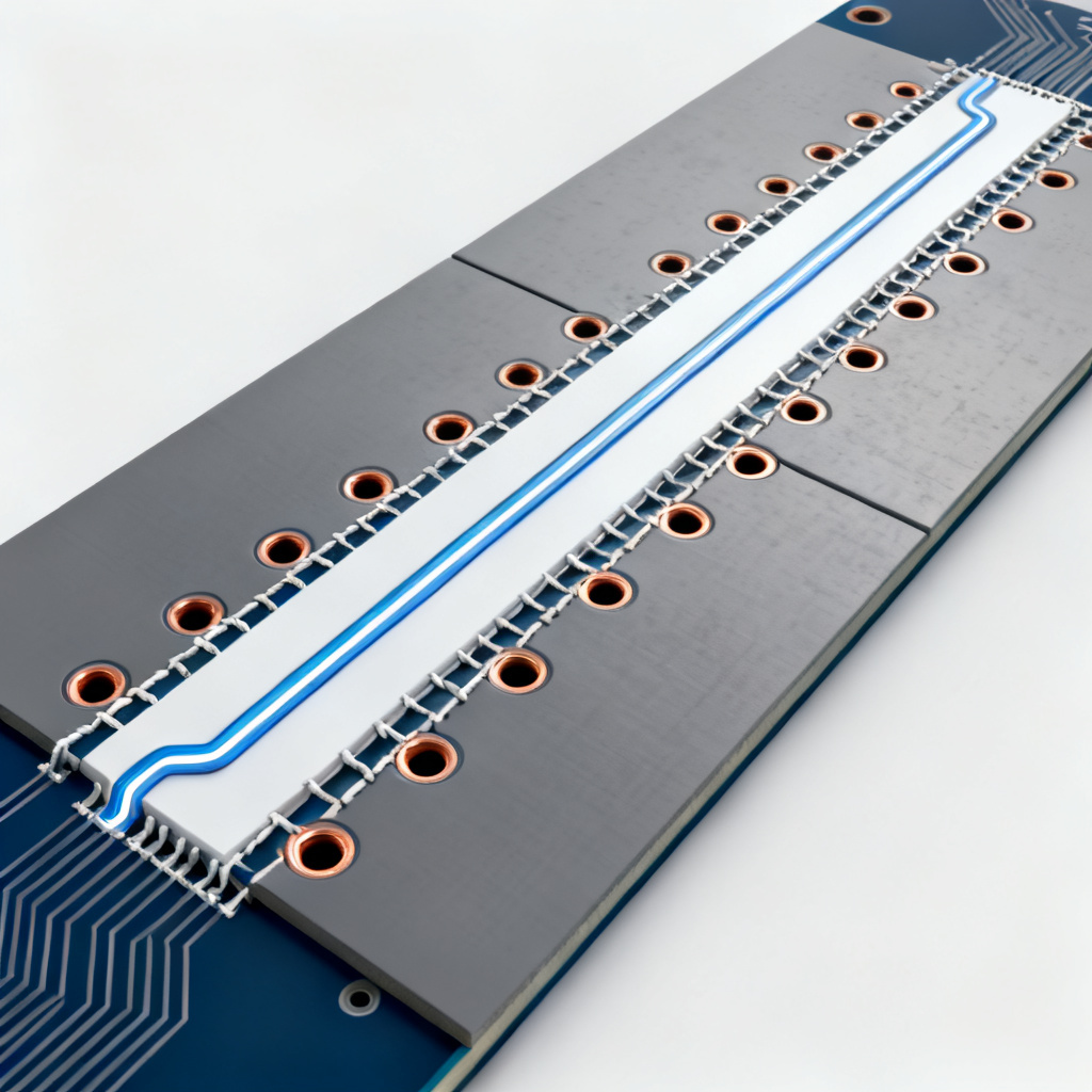 Grounded Coplanar Waveguide GCPW PCB with via stitching and bottom ground plane