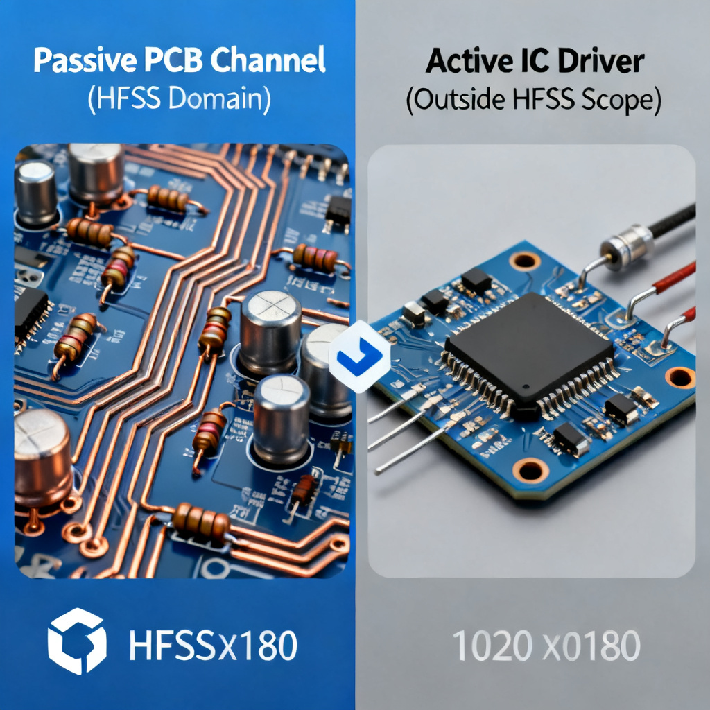 HFSS limitations for jitter in high speed PCB simulation showing passive versus active components
