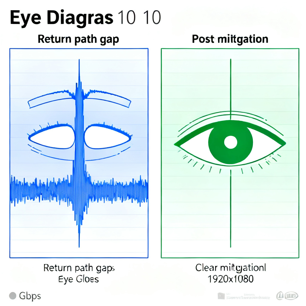 High-speed PCB eye diagram improvement after return path gap mitigation