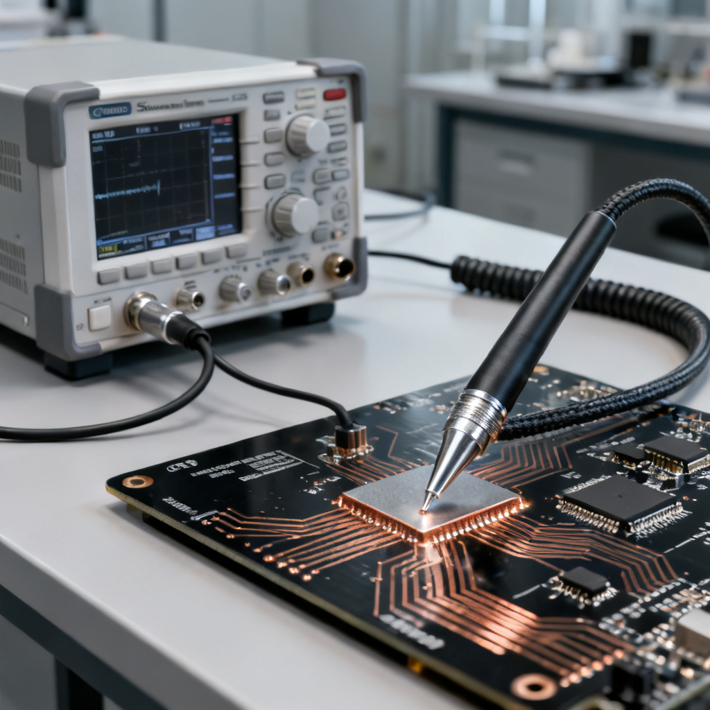High speed PCB probing setup with spectrum analyzer for periodic jitter measurement