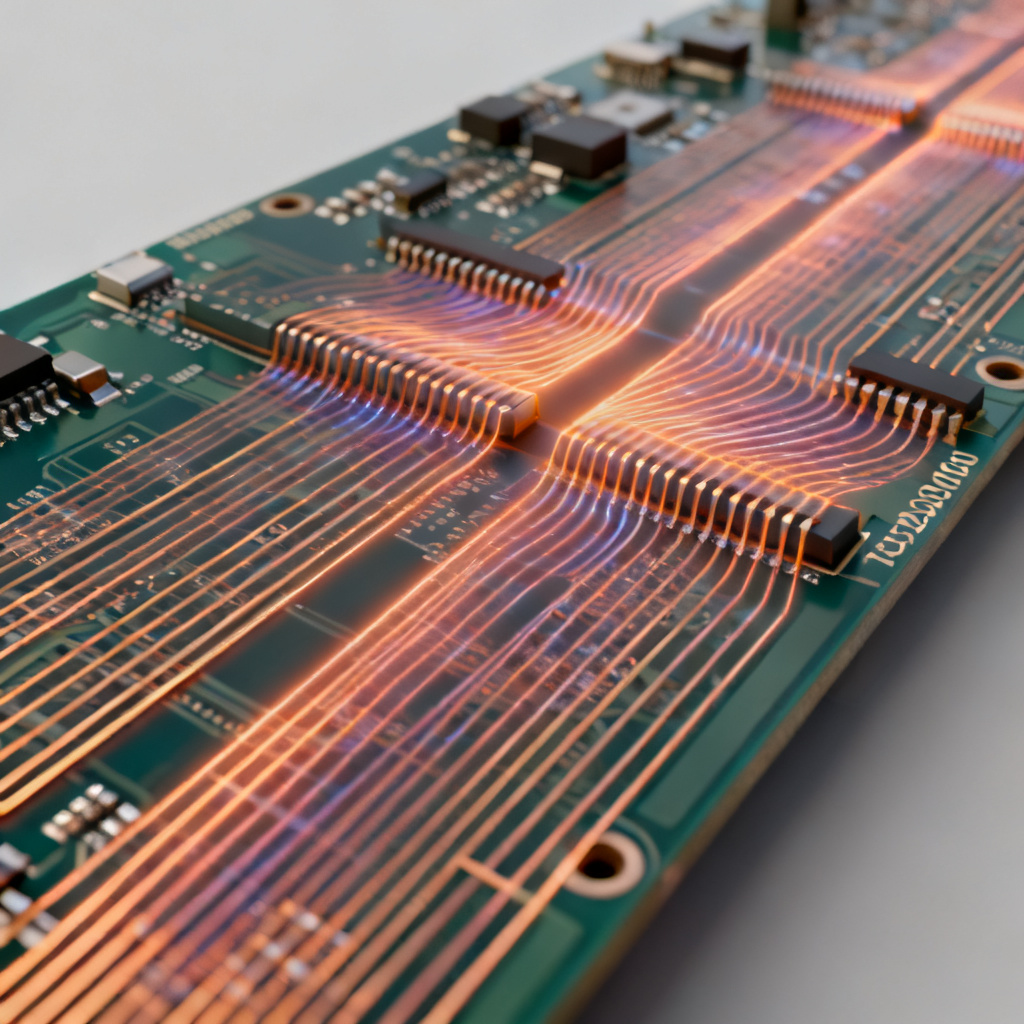 High speed PCB trace spacing crosstalk overview showing adjacent microstrip traces and electromagnetic coupling