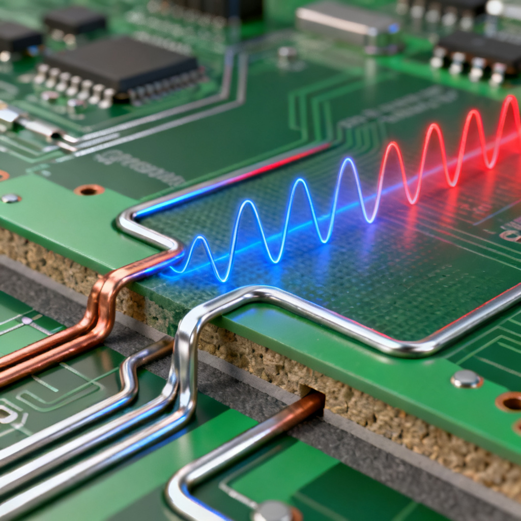 High speed PCB transmission line concept showing signal propagation and impedance