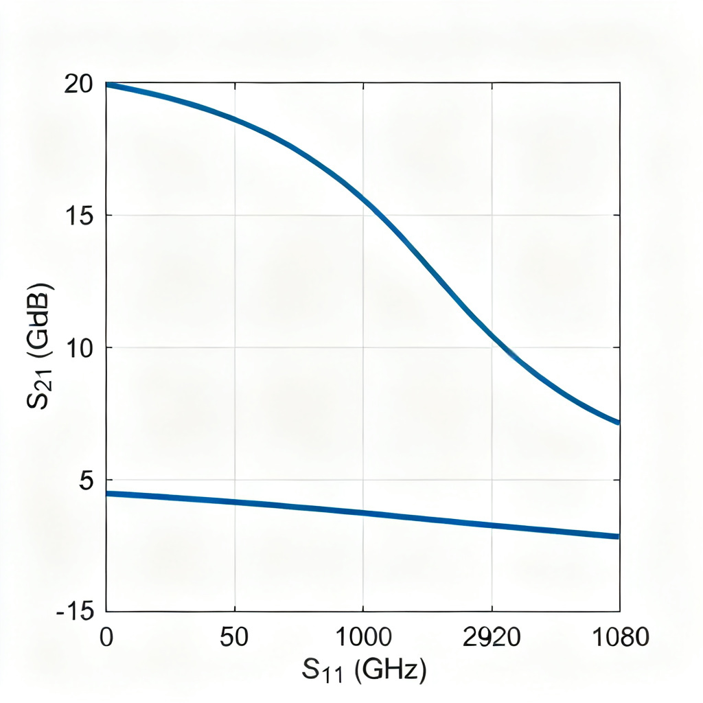 High speed PCB insertion loss and return loss graphs showing S21 and S11 curves