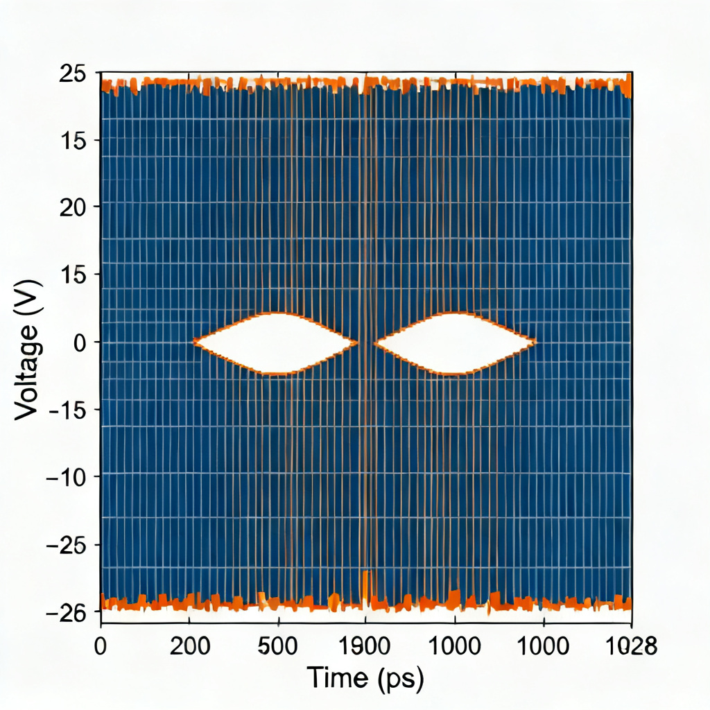 Intersymbol interference eye diagram showing eye closure in high speed PCB