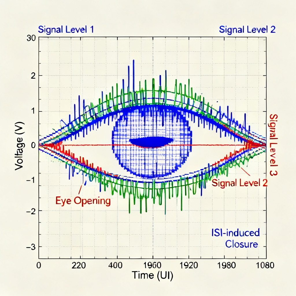 ISI eye diagram distortion in high speed PCB showing multi-level crossing