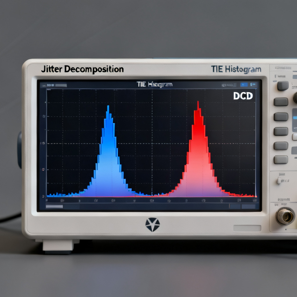 Jitter decomposition isolating Duty Cycle Distortion using dual-Dirac model on oscilloscope