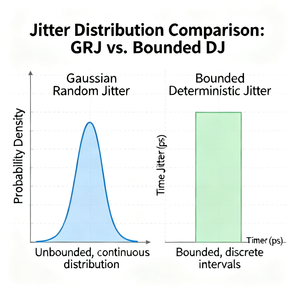 Diagram showing Random Jitter and Deterministic Jitter types for jitter in high speed PCB analysis
