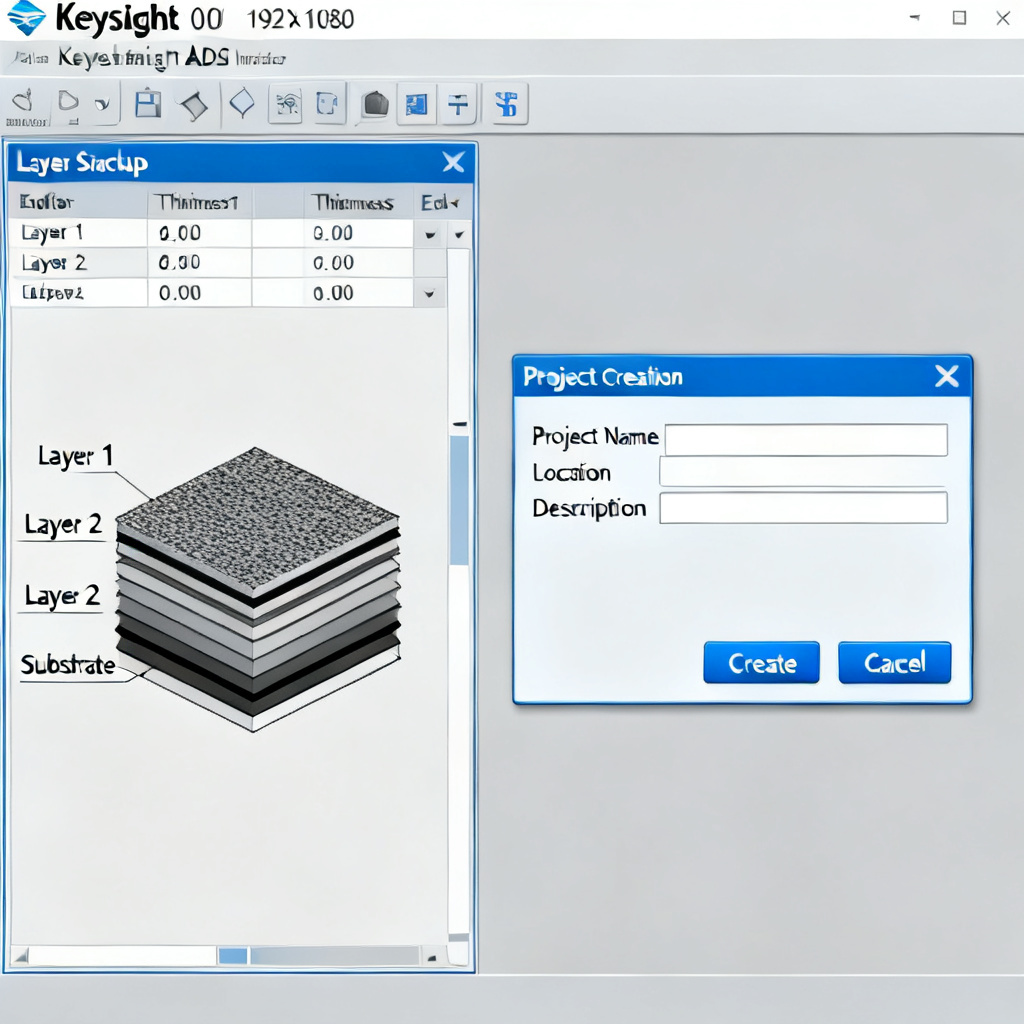 Keysight ADS project setup for crosstalk analysis in high speed PCB showing layer stackup