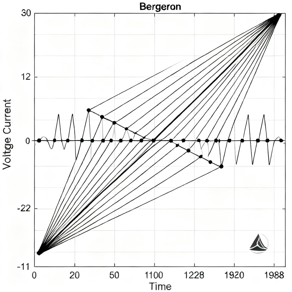 Lattice diagram Bergeron plot showing multiple reflections in transmission line propagation
