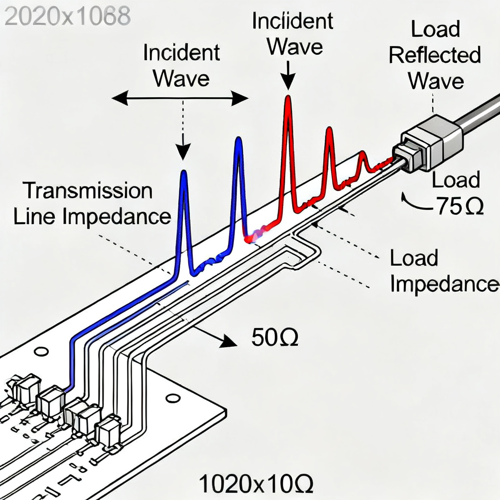 Load reflection in transmission line for high-speed PCB showing receiver-side signal behavior