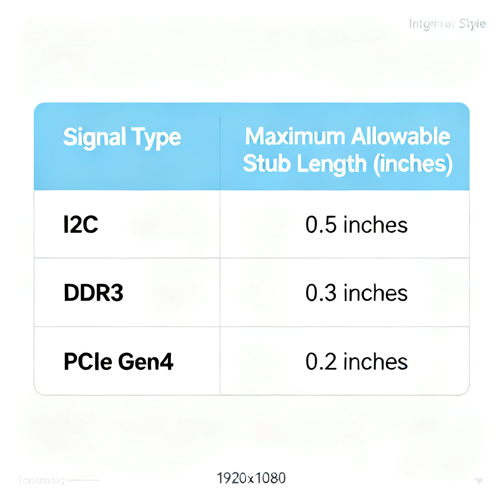 Maximum allowable stub length table chart for high-speed PCB signals