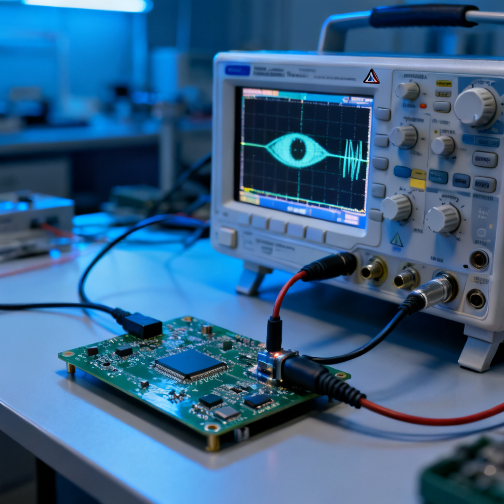PCB eye diagram measurement oscilloscope testing for signal integrity validation