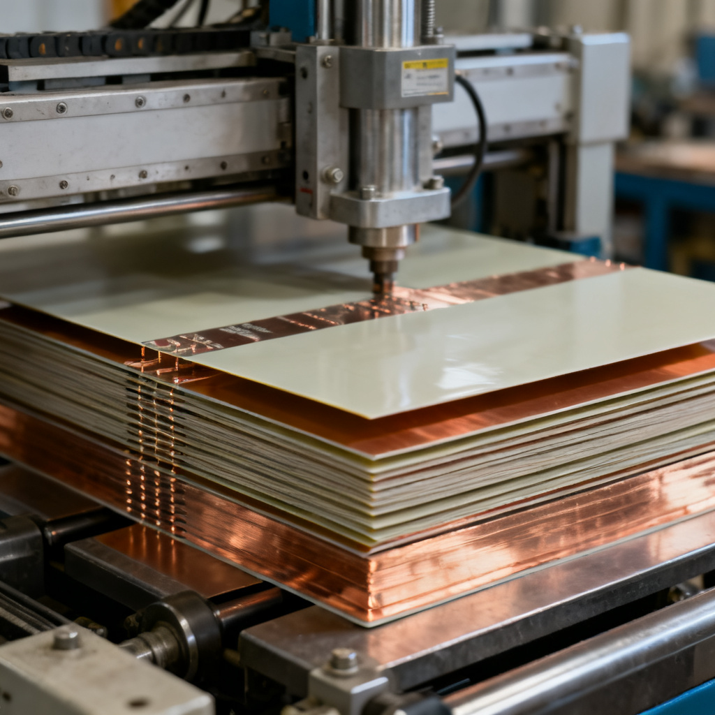 Impedance control PCB fabrication lamination process showing prepreg and core layers