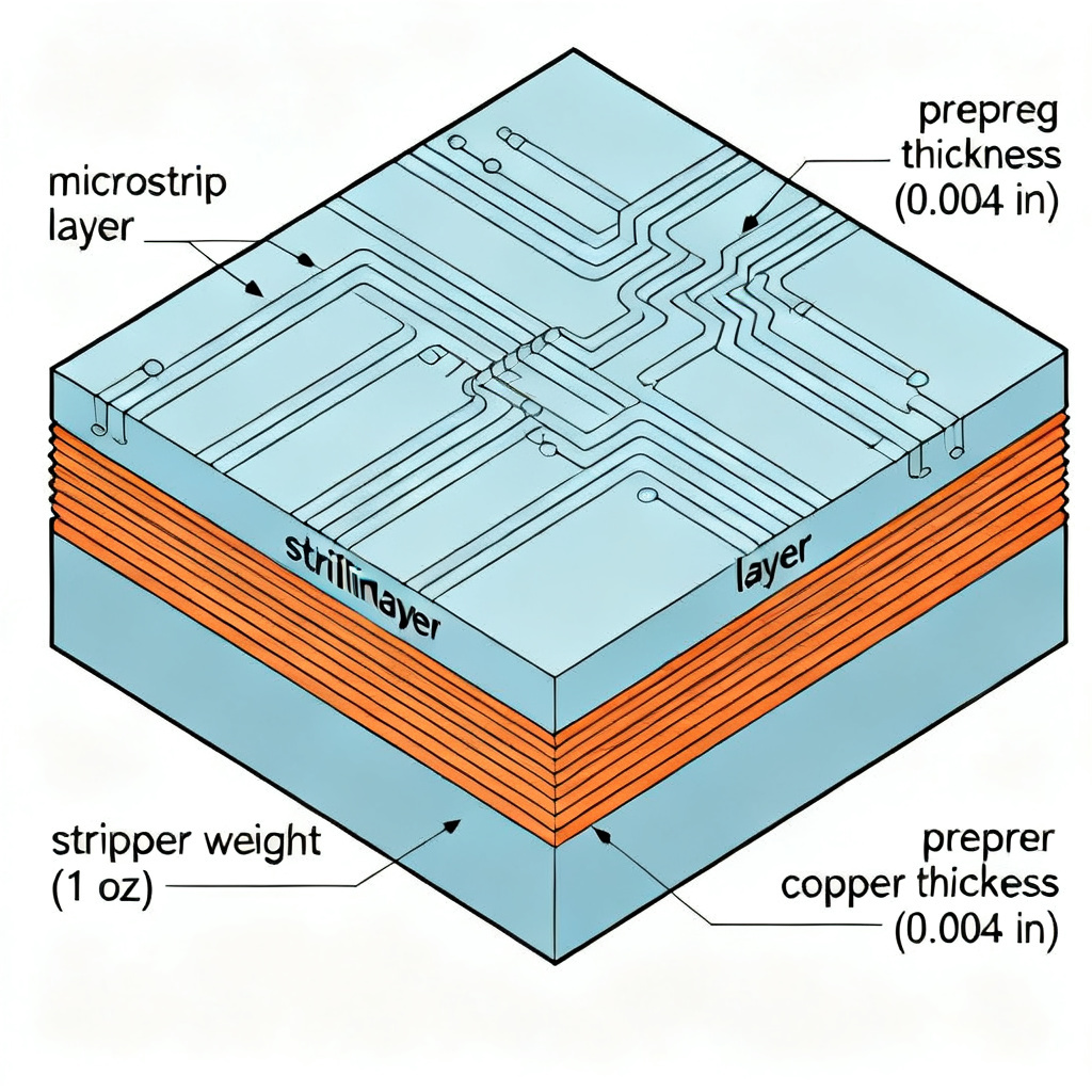 PCB layer stackup diagram for impedance control showing microstrip and stripline