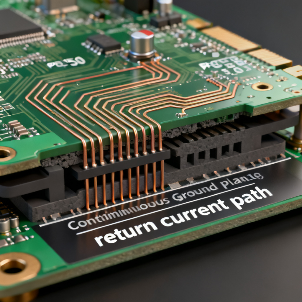 PCIe 5.0 return path reference plane overview showing continuous ground plane design