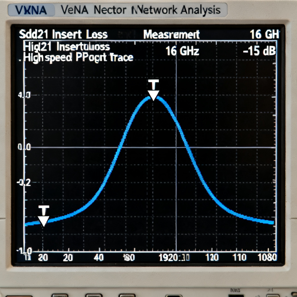 PCIe 5.0 insertion loss measurement on high speed PCB trace showing DDJ limit
