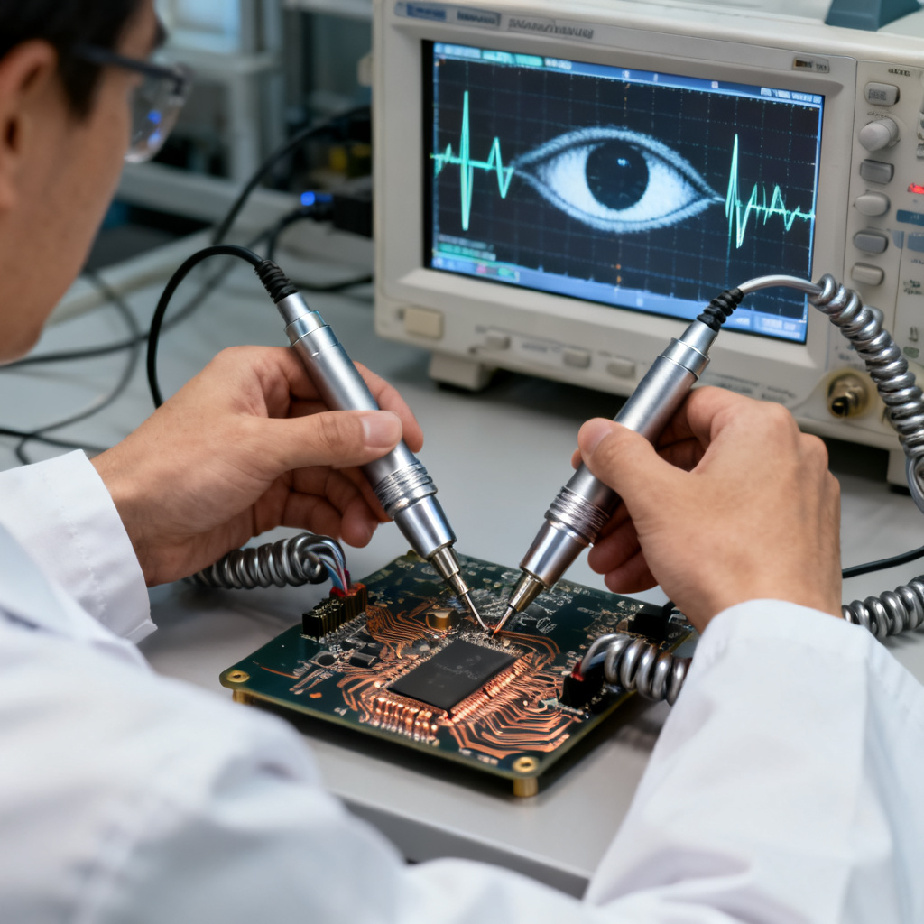 Performing eye diagram mask test on PCB with oscilloscope setup