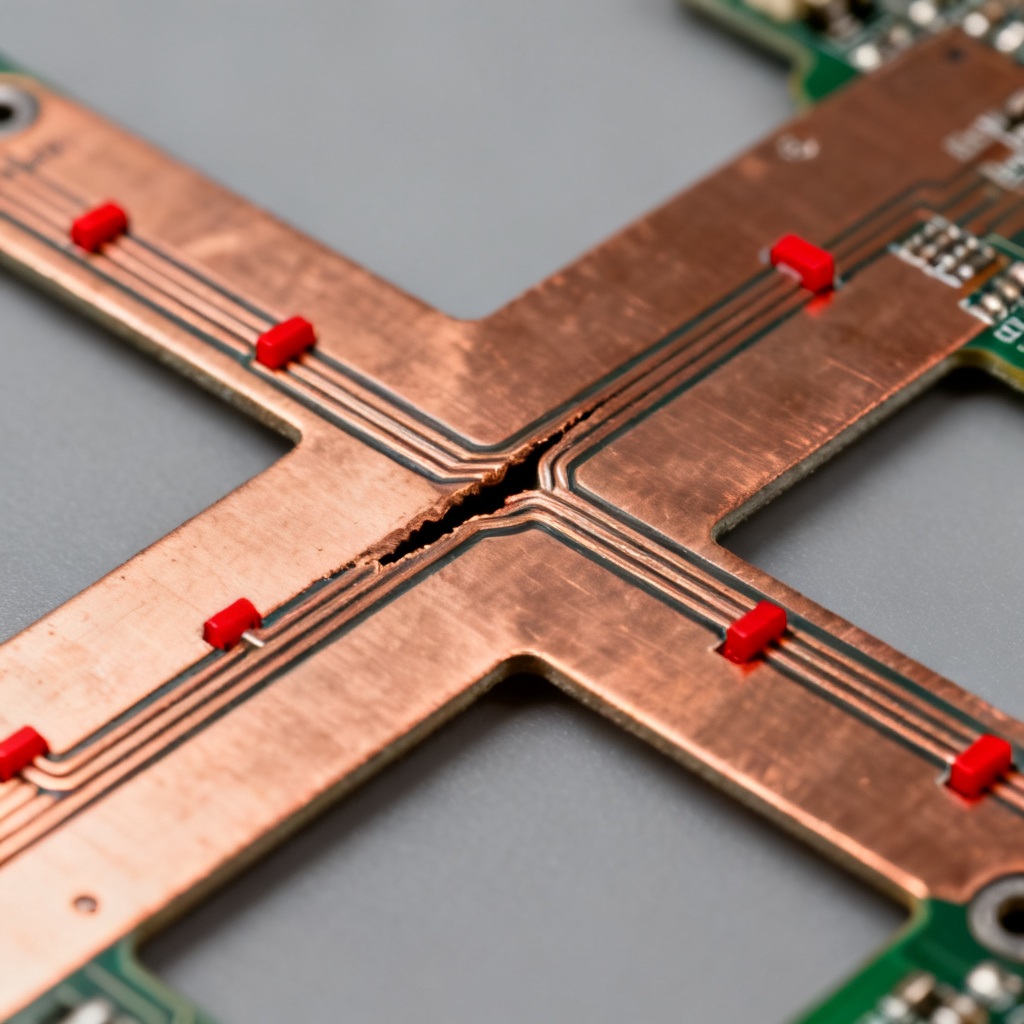 Plane split violation in return path PCB design report showing a trace crossing a gap in the reference plane