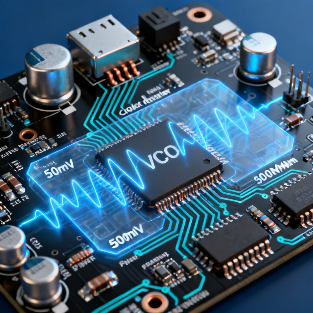 Power supply induced jitter in high speed PCB design showing PDN ripple effects on VCO and clock buffer