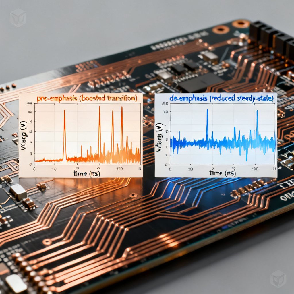Pre-emphasis vs de-emphasis waveform comparison for eye diagram PCB