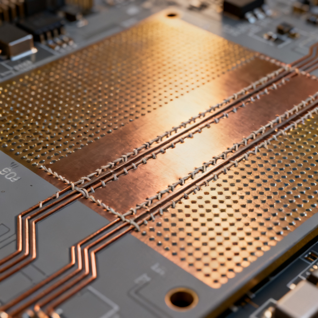 Return path best practices for high-speed PCB showing stitching vias and ground plane