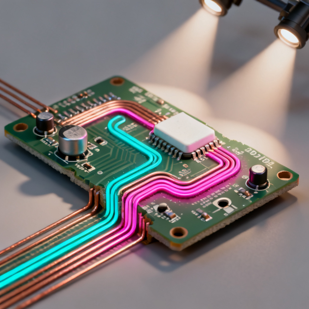 Return path PCB design forces current through a capacitor showing current flow and loop area