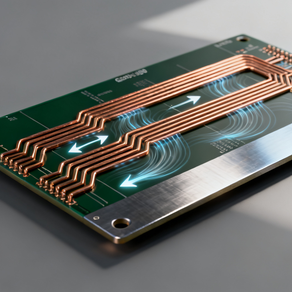 Return path PCB design for differential pairs showing common mode return current flow through ground plane