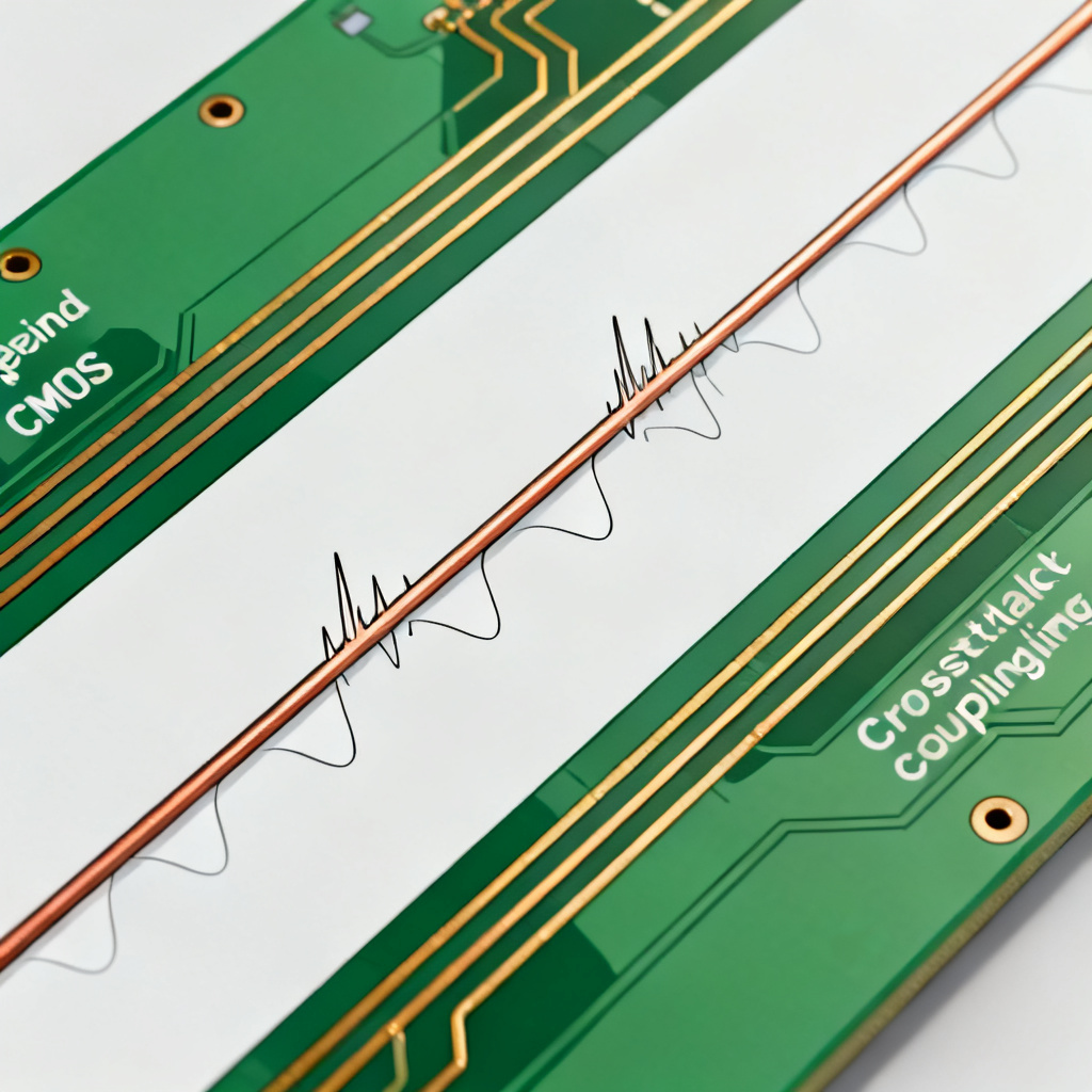 Single-ended signal jitter in High Speed PCB showing ground bounce and crosstalk effects