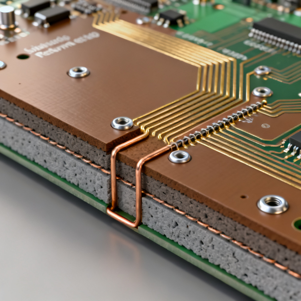 Stitching via placement for layer transition to reduce ground bounce in high-speed PCB