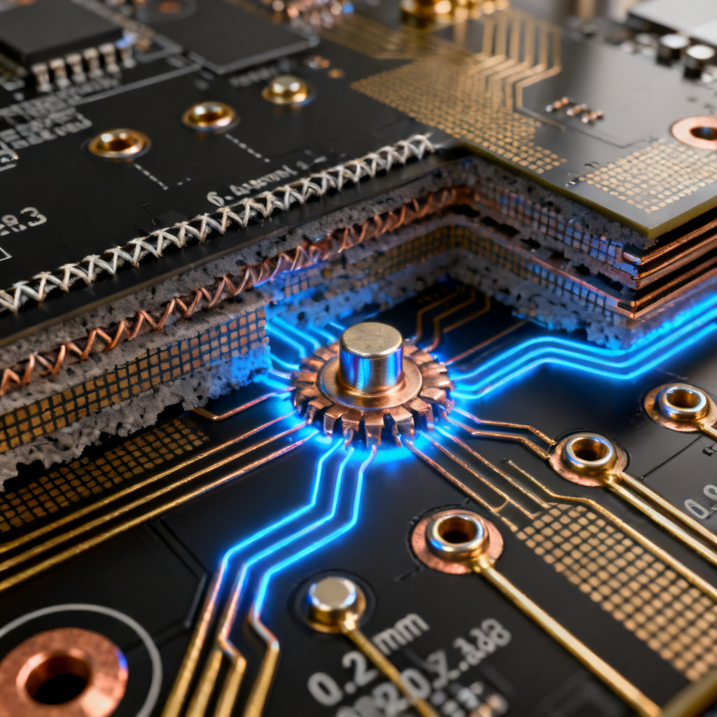 Stitching vias for return path PCB design overview showing via placement near signal transition