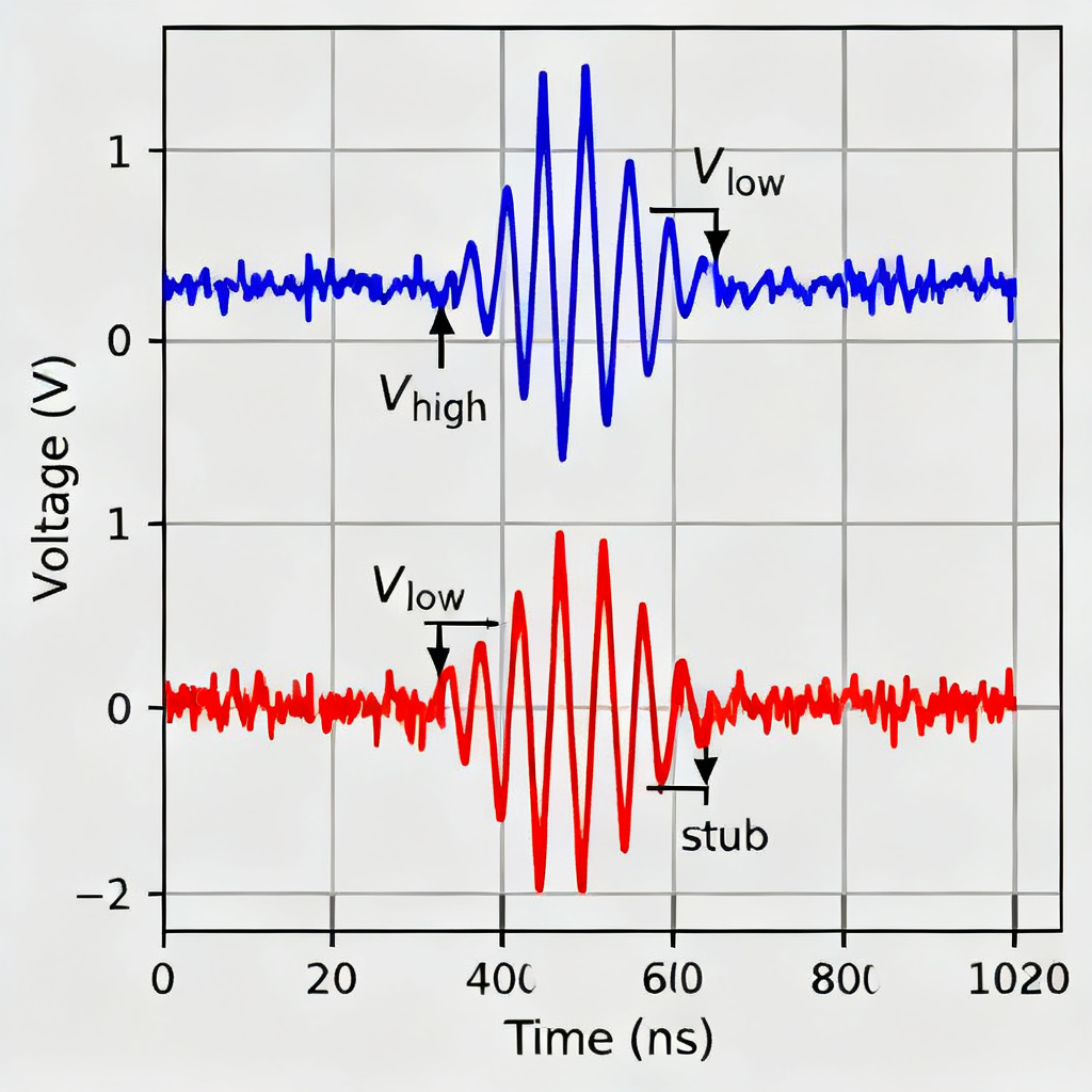 Stub effect on settling time waveform due to multiple reflections in transmission line